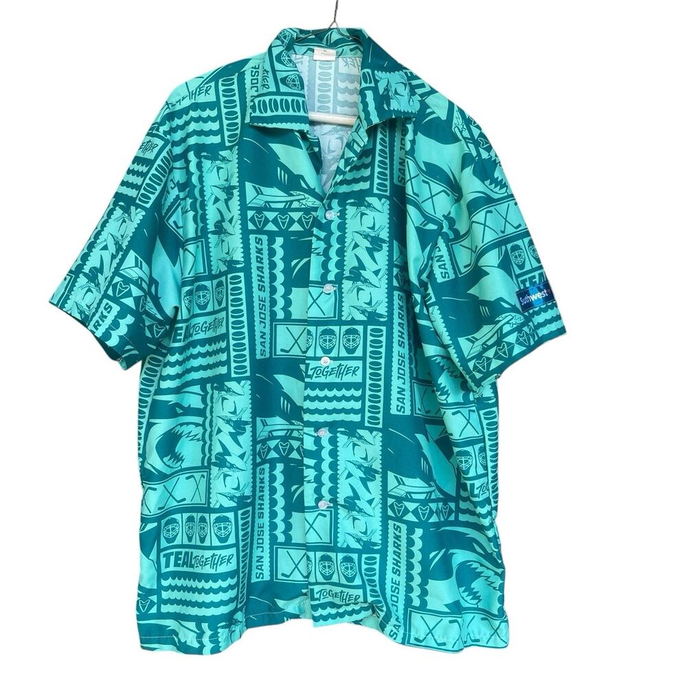 San Jose‎ Sharks Southwest Airlines Mens Button Up Shirt Extra Large XL Hawaiian